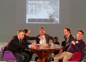 Marc de Vries, Pieter Meijer, Chris van Aart en Daniel Goedbloed in panel Open Geodag
