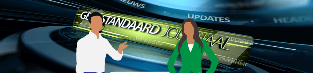 man en vrouw presenteren een geo-standaarden journaal