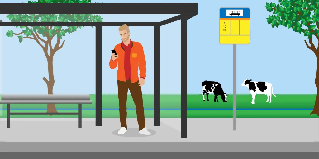 Jesse wacht bij de bushalte