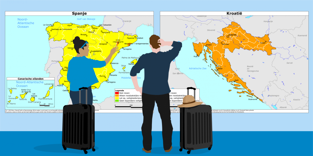 Man kijkt naar kaart met reisadvies 