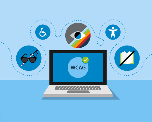 Een laptop met er omheen iconen voor digitale toegankelijkheid